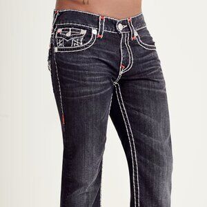 Authentic Rare TRUE RELIGION Men's Logo Classic Slim Leg Dark Denim Jeans Sz 36